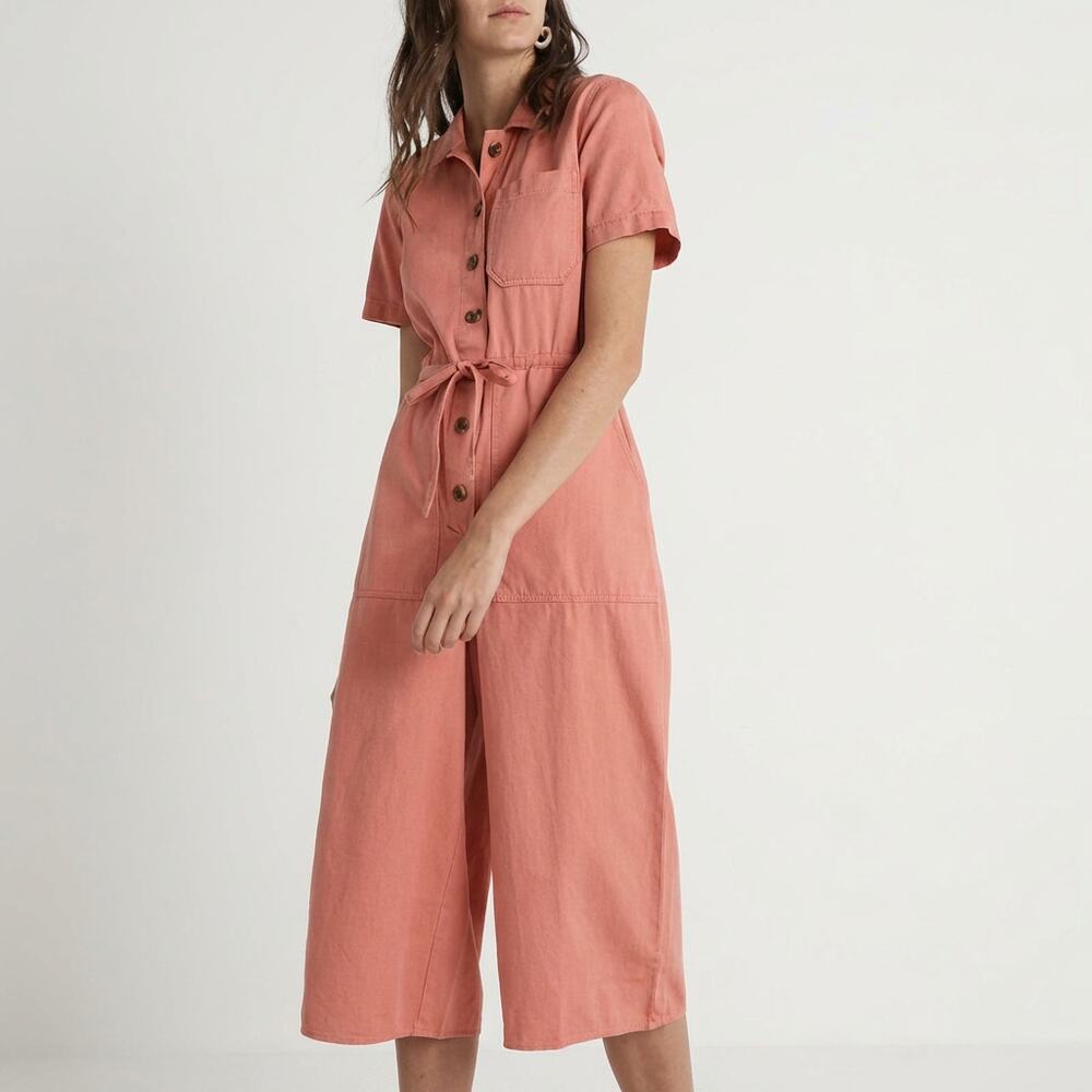 Madewell Pink Denim Short Sleeve Wide-Leg Utility Jumpsuit, Size 00